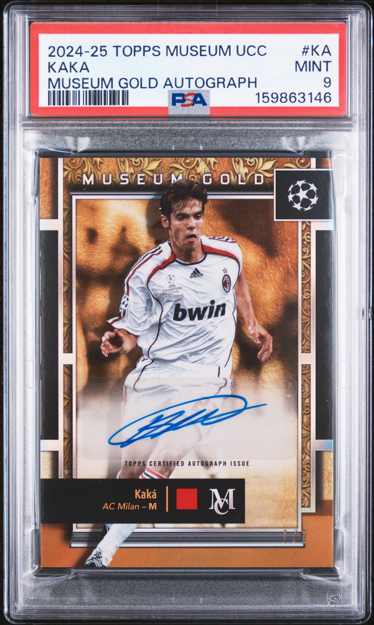 2024 unknown unknown 2025 Topps Museum Collection UEFA Club Competitions Museum Gold Autographs Kaka KA English PSA 9