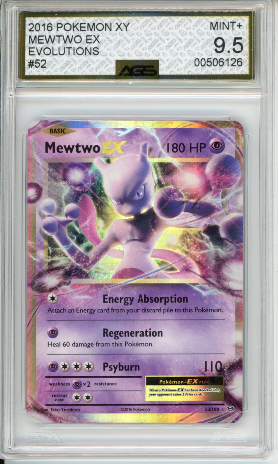 2016 Evolutions Mewtwo EX #52 AGS 9.5