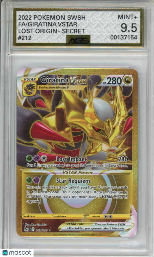 2022 Pokemon Lost Origin Giratina Vstar #212 AGS 9.5