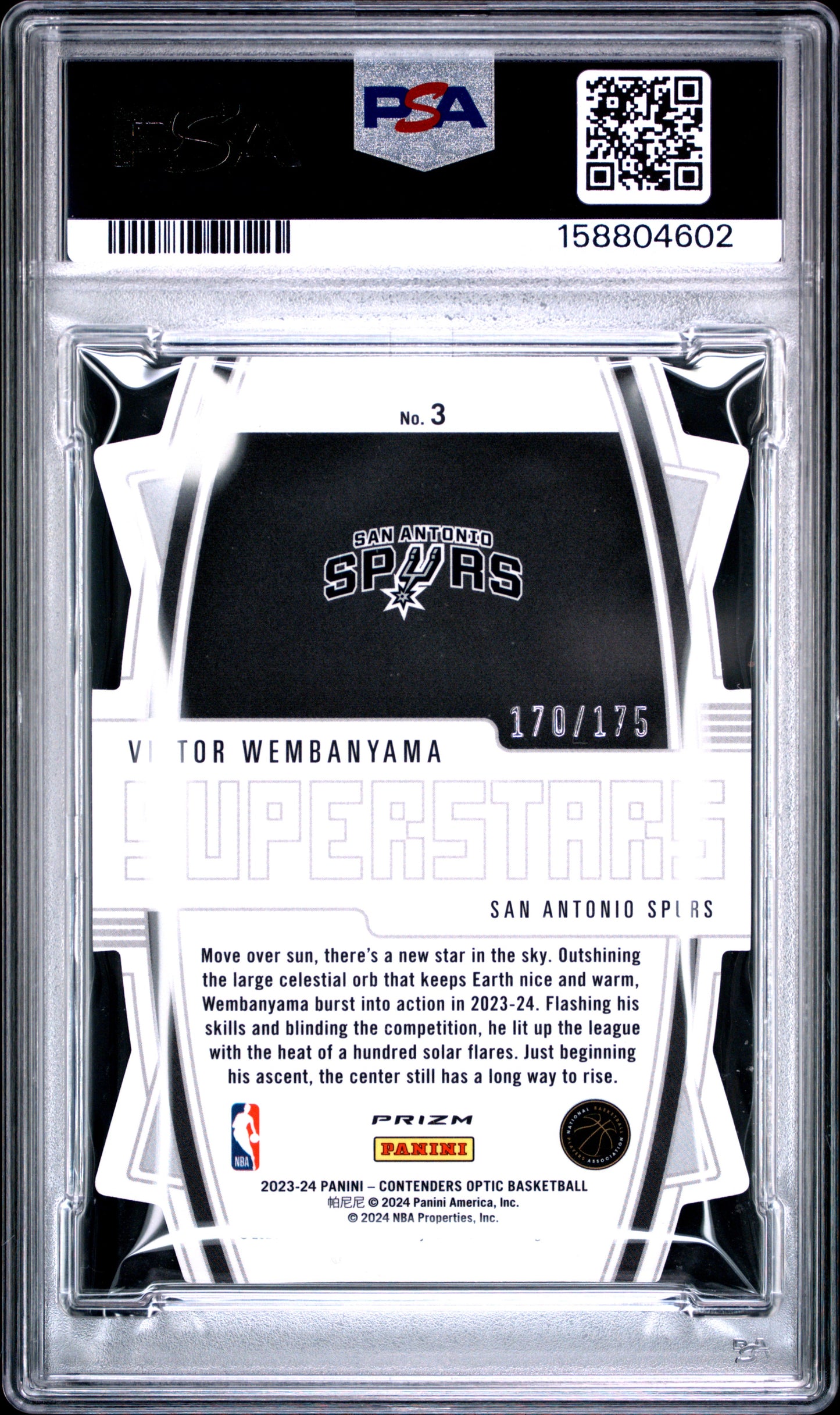 2023 unknown Panini Contenders Optic Superstars Victor Wembanyama Red Cracked Ice 3 English PSA 8