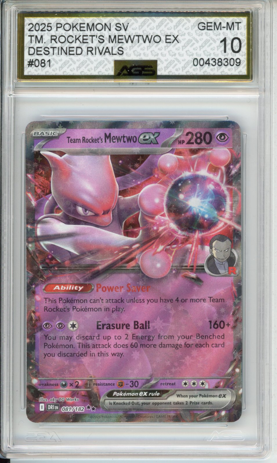 2025 Destined Rivals Team Rocket's Mewtwo ex #081 AGS 10