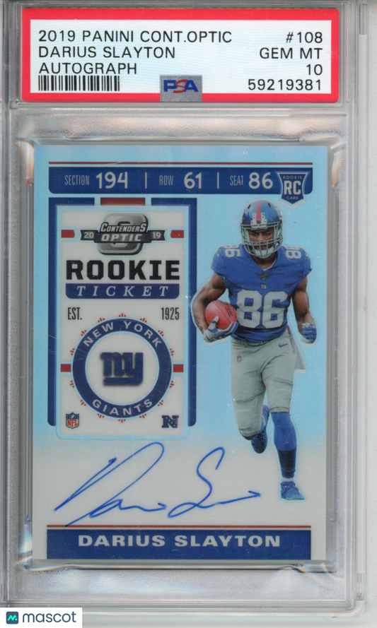 2019 Panini Contenders Optic Darius Slayton #108 Autograph PSA 10