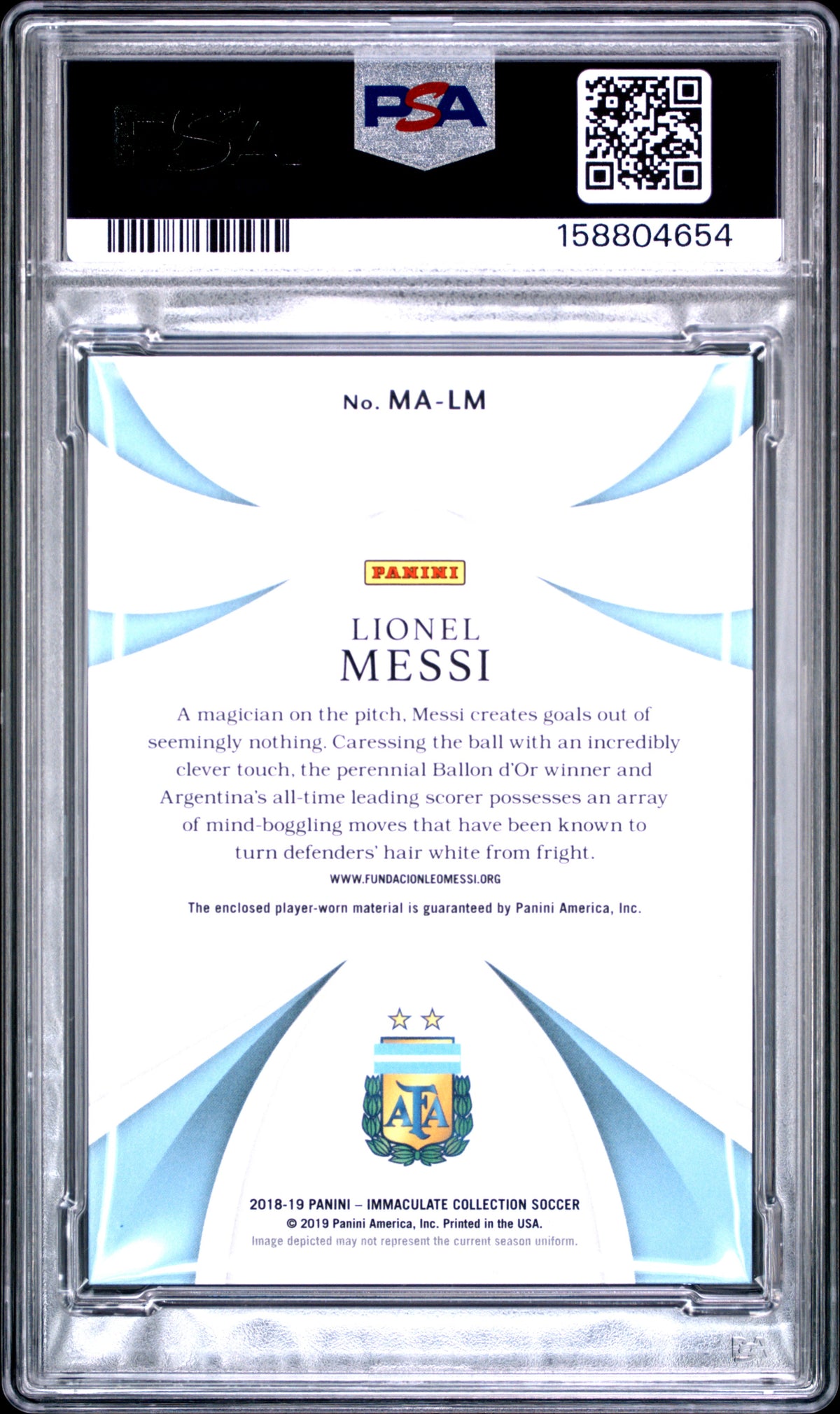 2018 Panini Immaculate Magnificent Memorabilia Lionel Messi LM English PSA 7
