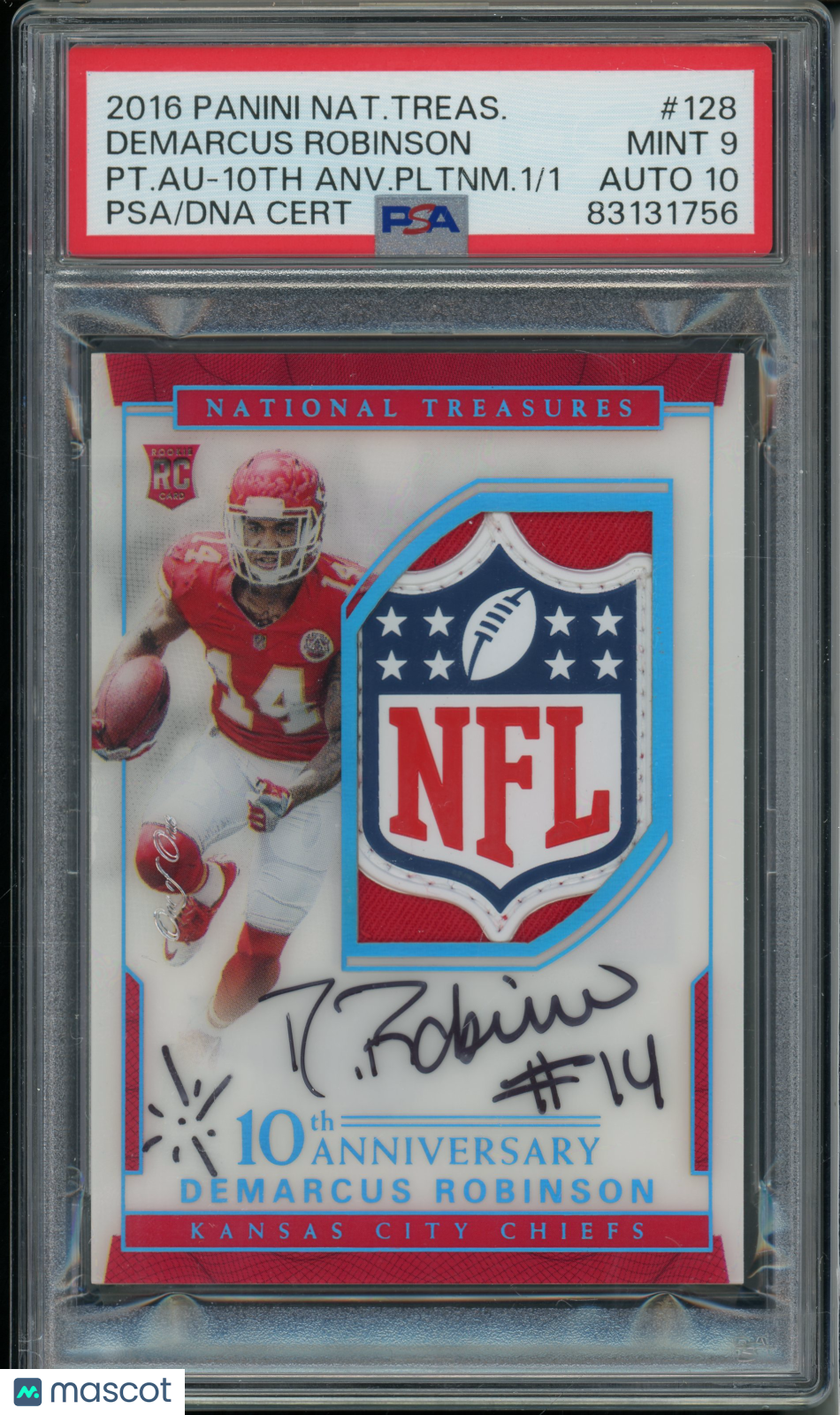 2016 National Treasures DeMarcus Robinson #128 Patch Auto Platinum 1/1 PSA 9 RPA