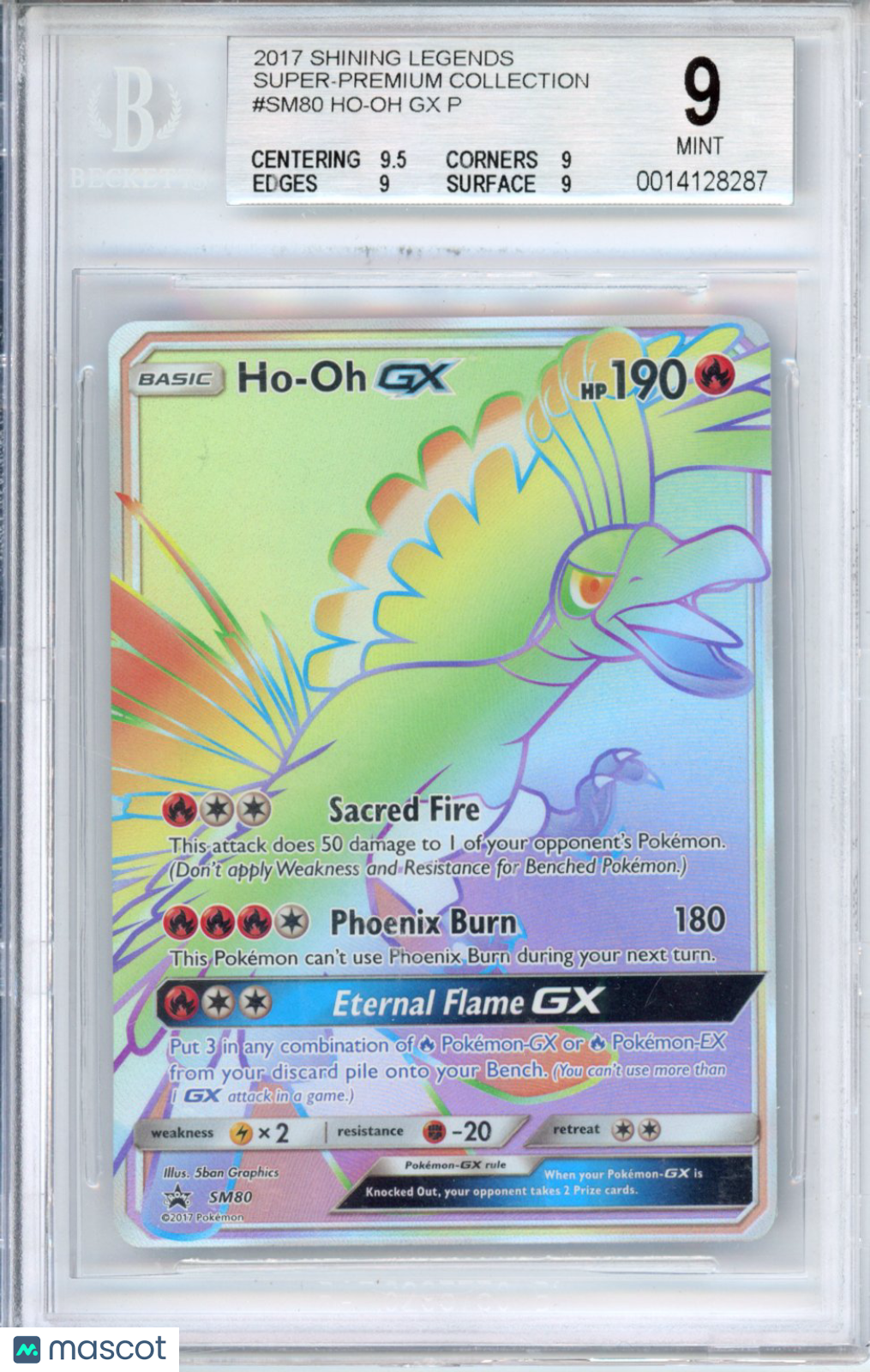 2017 Pokemon Shining Legends Super-Premium Collection Ho-Oh GX P #SM80 BGS 9