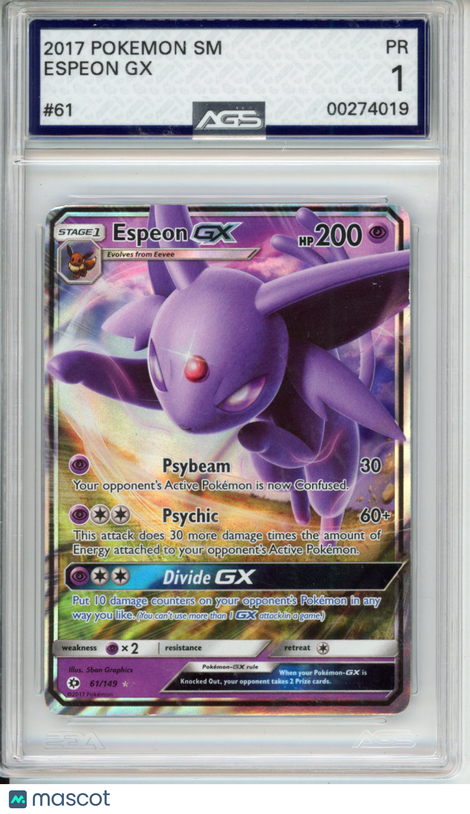2017 Sun & Moon Espeon #61 AGS 1