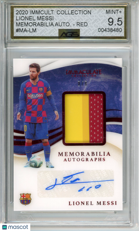 2020 Immaculate Collection Lionel Messi #MA-LM Memorabilia Auto Red /8 AGS 9.5