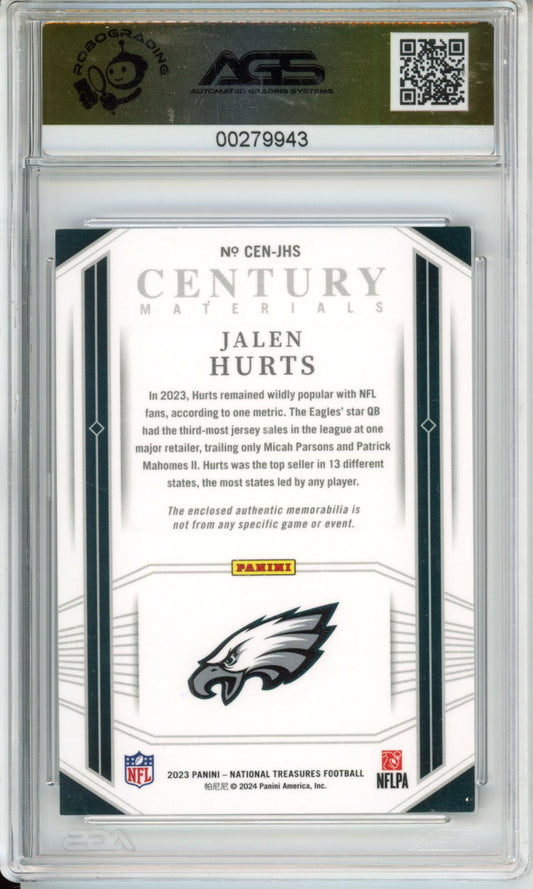 Football 2023 Panini National Treasures JALEN HURTS #CEN-JHS Shield 1/1 AGS 9.5
