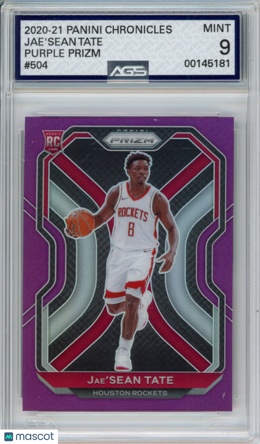 2020-21 Panini Chronicles JAE'SEAN TATE #504 PRIZM - PURPLE AGS 9