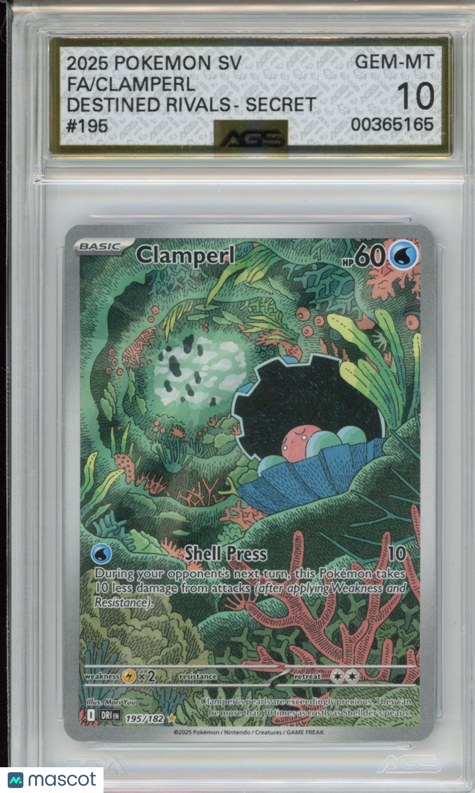 2025 Pokemon Destined Rivals Clamperl #195 AGS 10