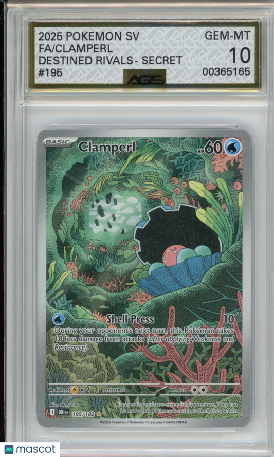 2025 Pokemon Destined Rivals Clamperl #195 AGS 10