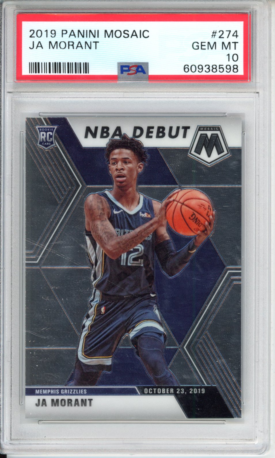 2019 Ja Morant Panini Mosaic NBA Debut Basketball Black #274 Mosaic Black PSA 10