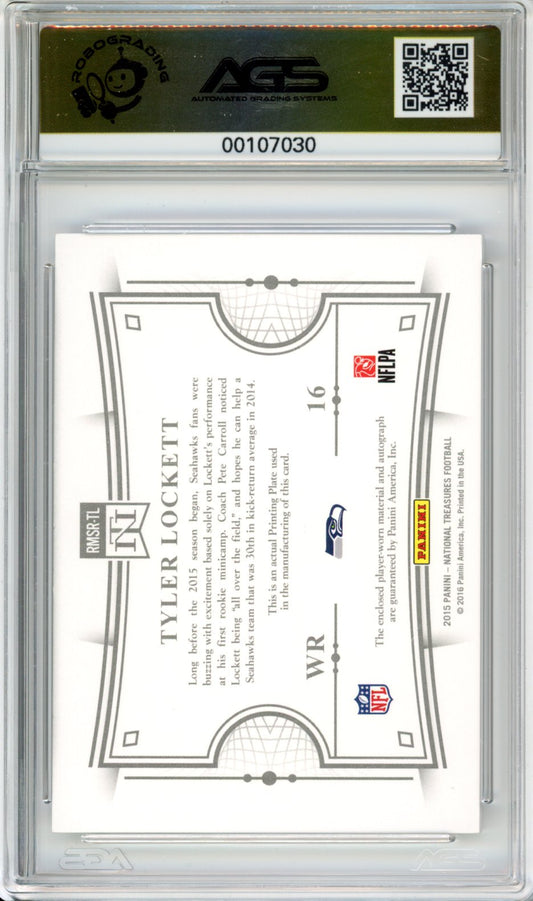 2016 National Treasures Tyler Lockett #RMSR-TL Rookie Material Tag Red 1/1 AGS 9.5