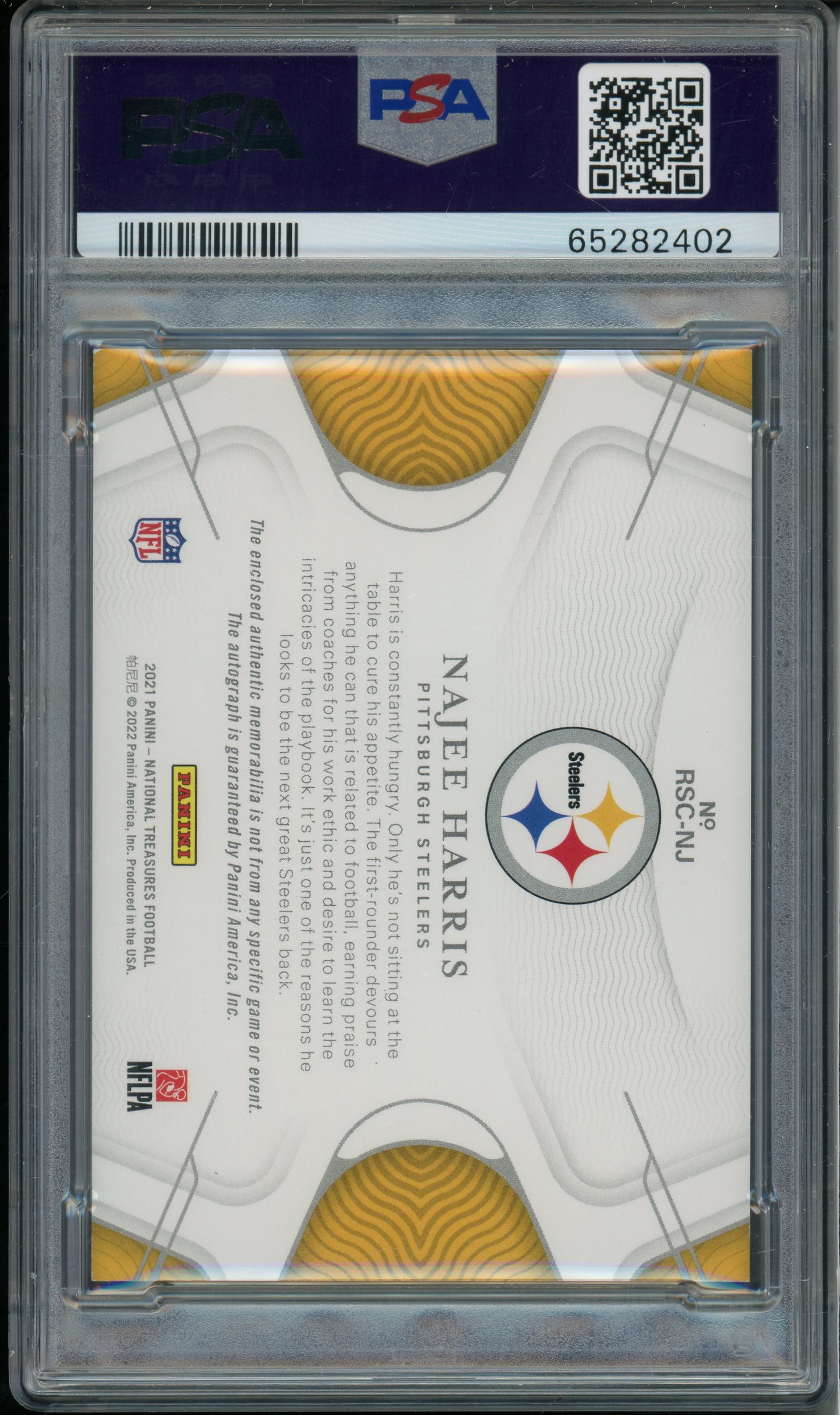 2021 National Treasures Najee Harris #NJ Rookie NFL Gear Auto Combos PSA 9 RPA