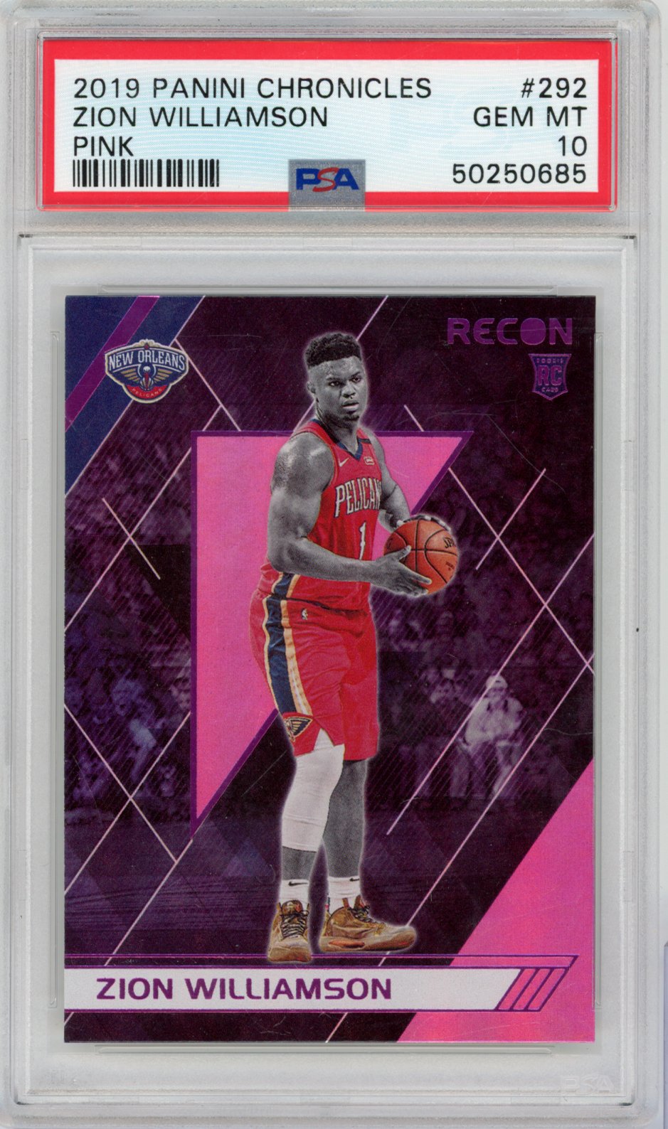 2019 Panini Panini Panini Panini Zion Williamson Panini Chronicles Recon Basketball #292 Pink English PSA 10