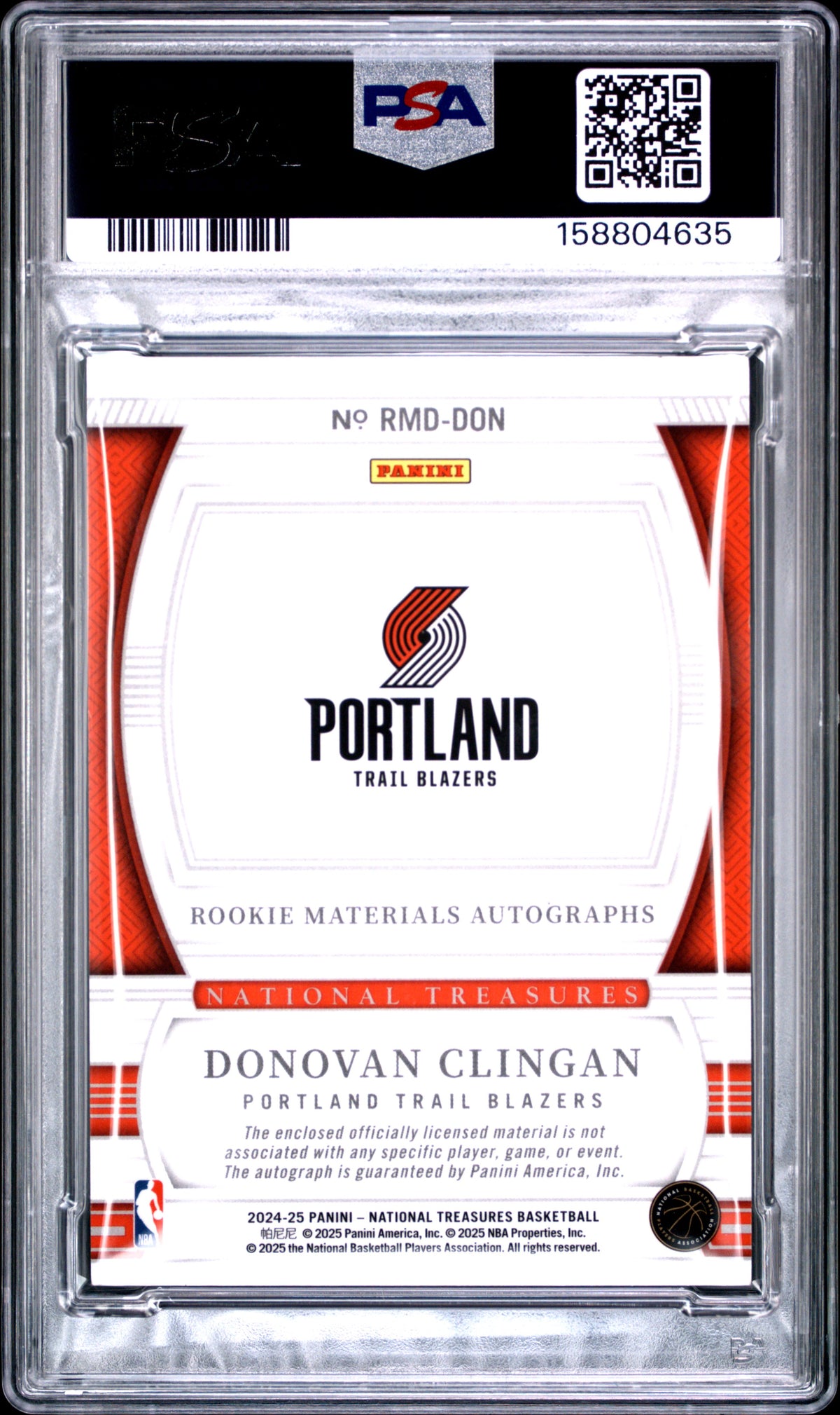 2024 Panini National Treasures Rookie Materials Autographs Dual Donovan Clingan International DON English PSA 6