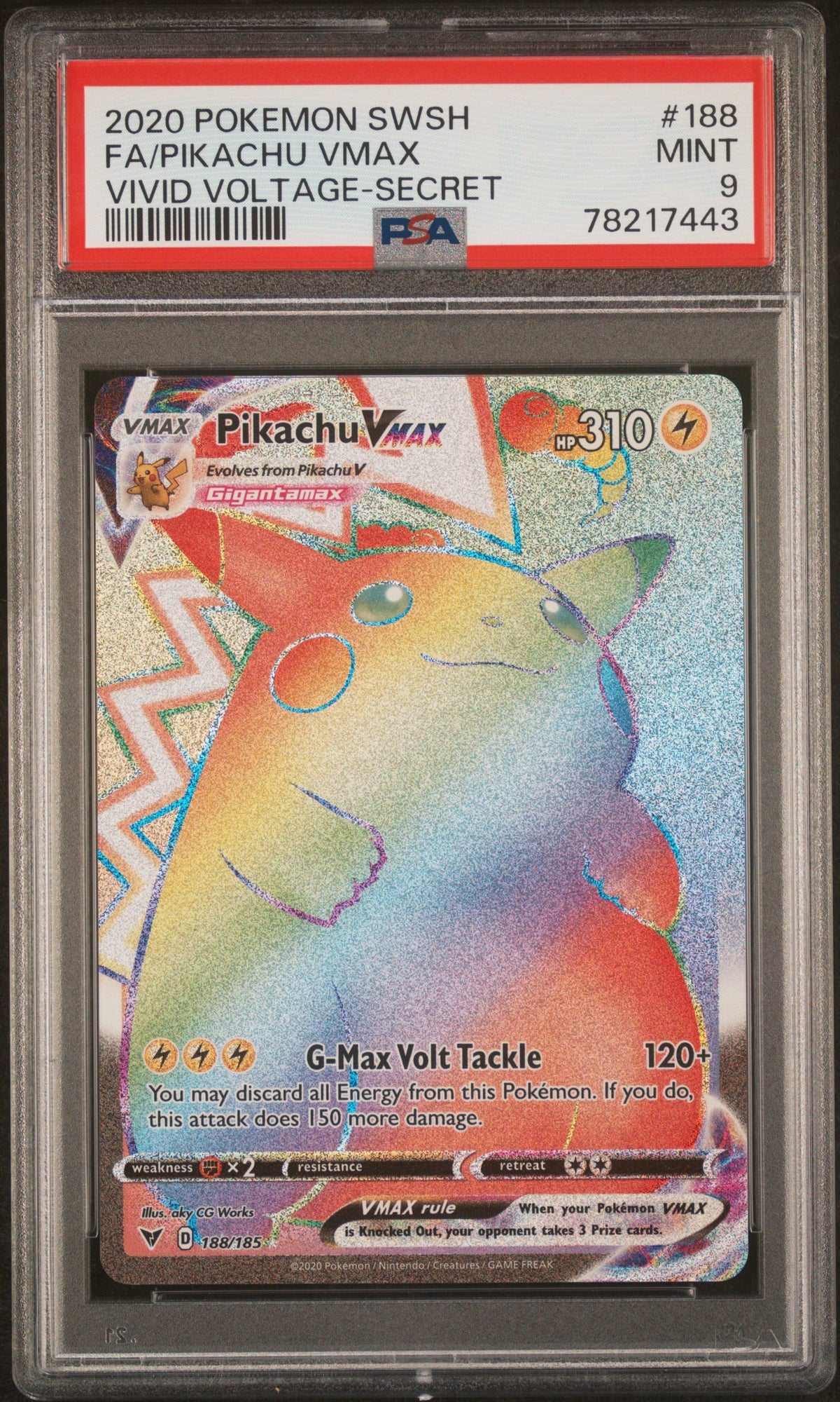2020 SWSH04: Vivid Voltage Pikachu #188 Full Art English PSA 9