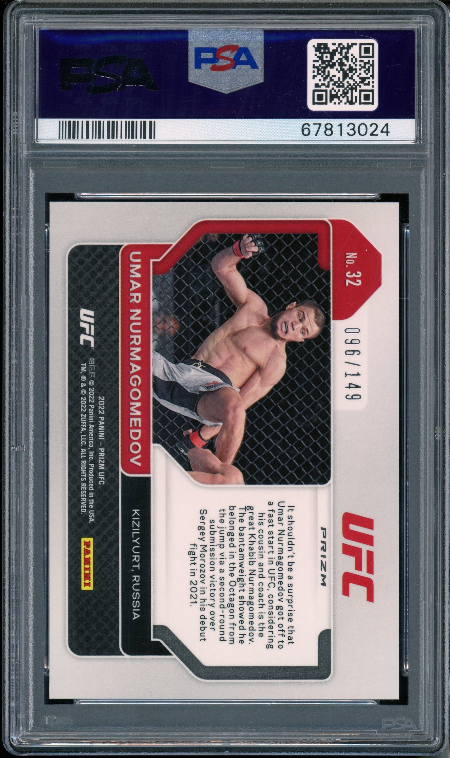 2022 Panini Prizm UFC Umar Nurmagomedov #32 Purple Prizm PSA 9