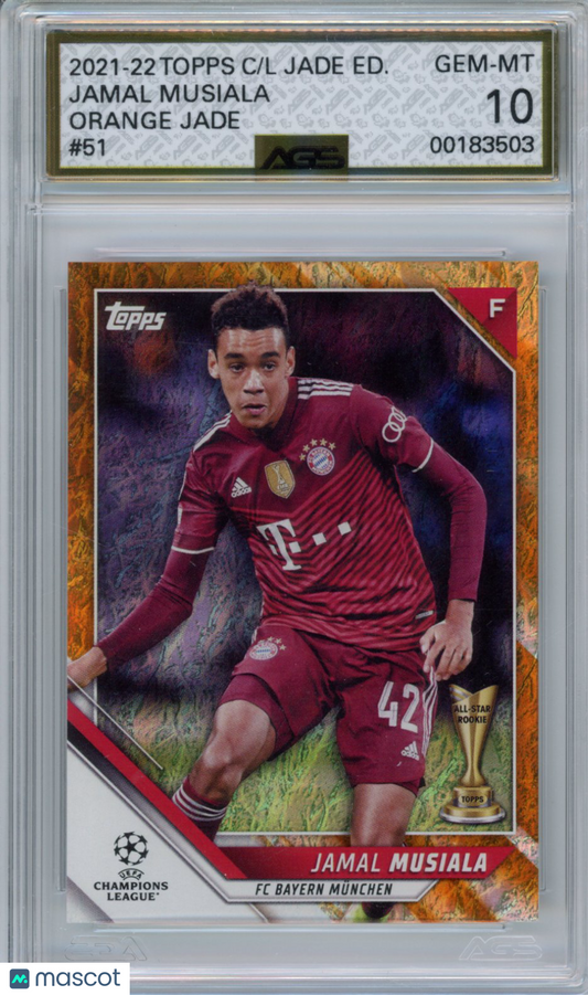 2021-22 Topps UEFA CHAMPIONS LEAGUE  JAMAL MUSIALA #051 Orange Jade AGS 10