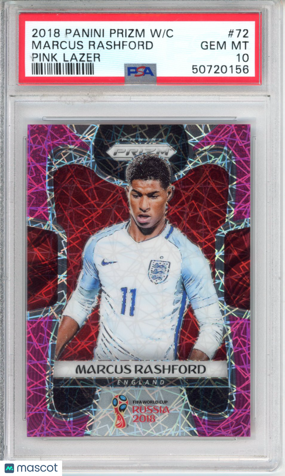 2018 Panini Prizm World Cup Marcus Rashford #72 Pink Lazer PSA 10