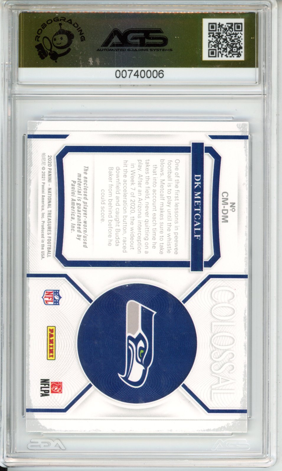 2020 Panini National Treasures DK Metcalf #CM-DM AGS 10