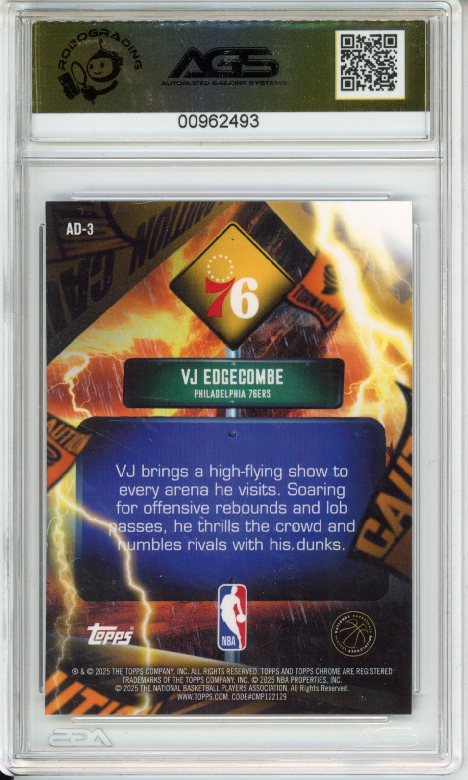 Topps 2025-26 CHROME VJ EDGECOMBE #AD-3 ADVISORY English AGS 10