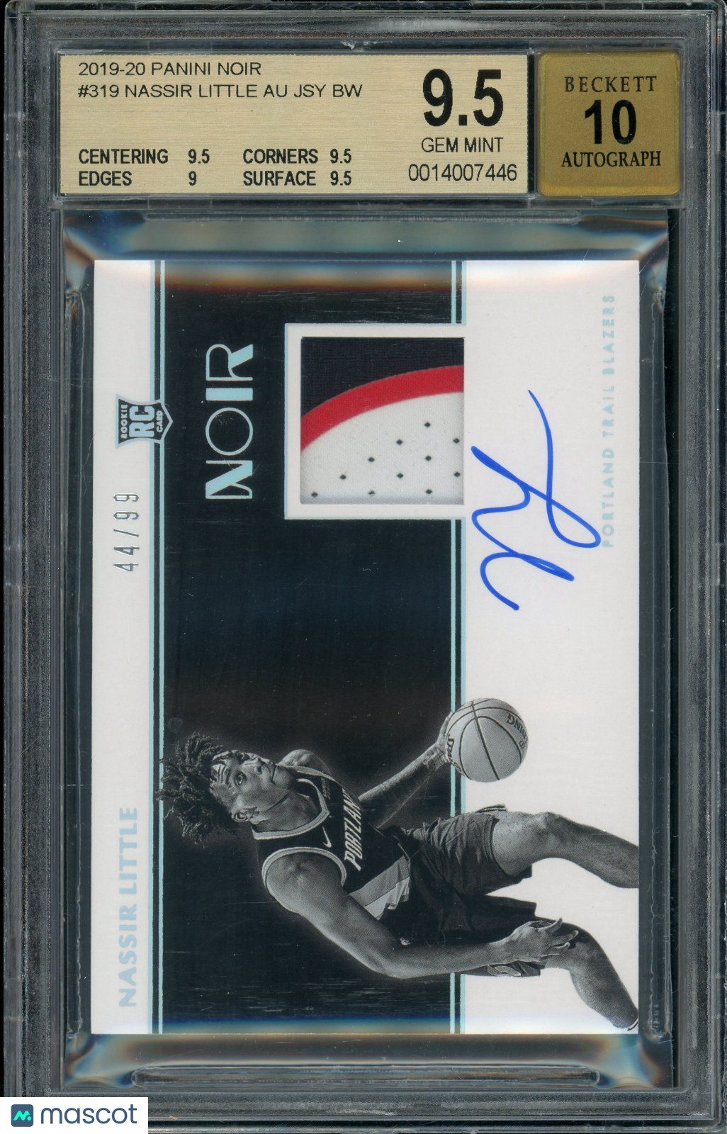2019-20 Noir Nassir Little #319 Jersey Black White BGS 9.5 Auto 10 RPA Rookie /99