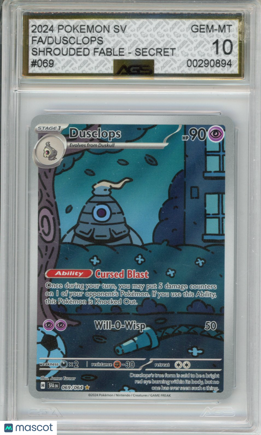 2024 Pokemon SHROUDED FABLE Dusclops #069 AGS 10