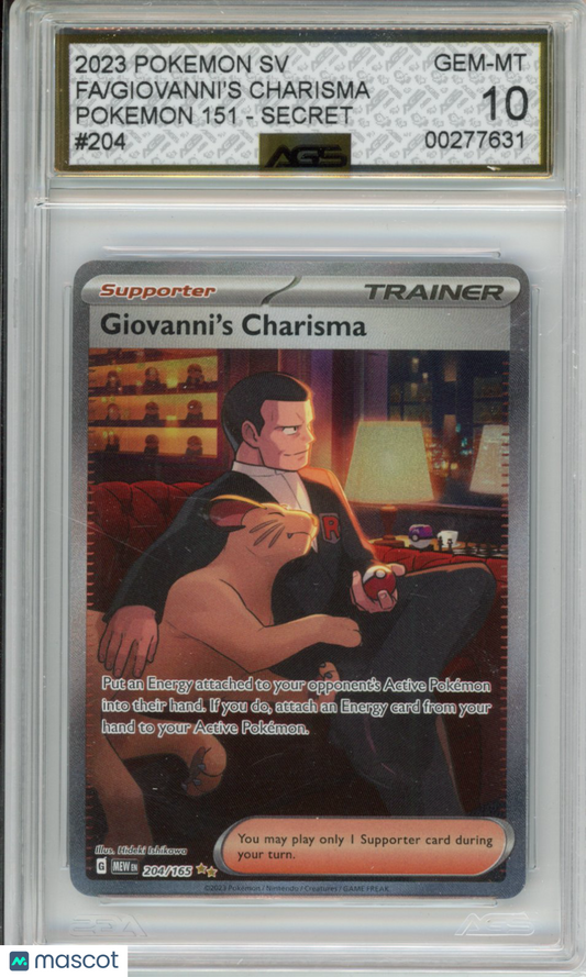 2023 Pokemon 151 Giovanni's Charisma #204 AGS 10