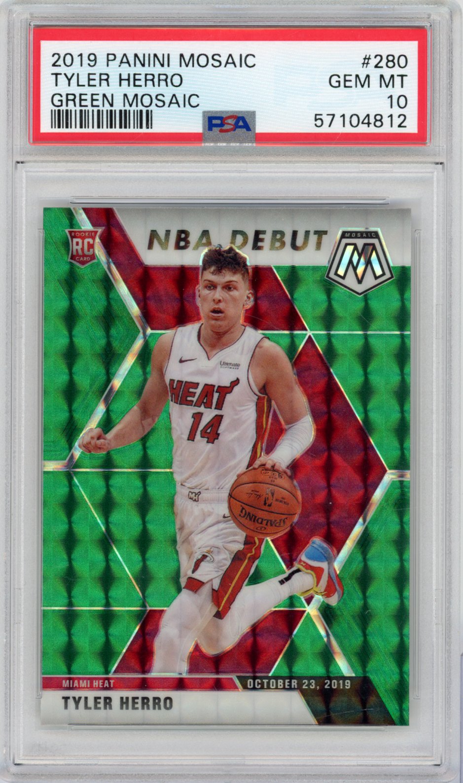 2019 Panini Panini Panini Tyler Herro Panini Mosaic NBA Debut Basketball #280 Green Mosaic English PSA 10