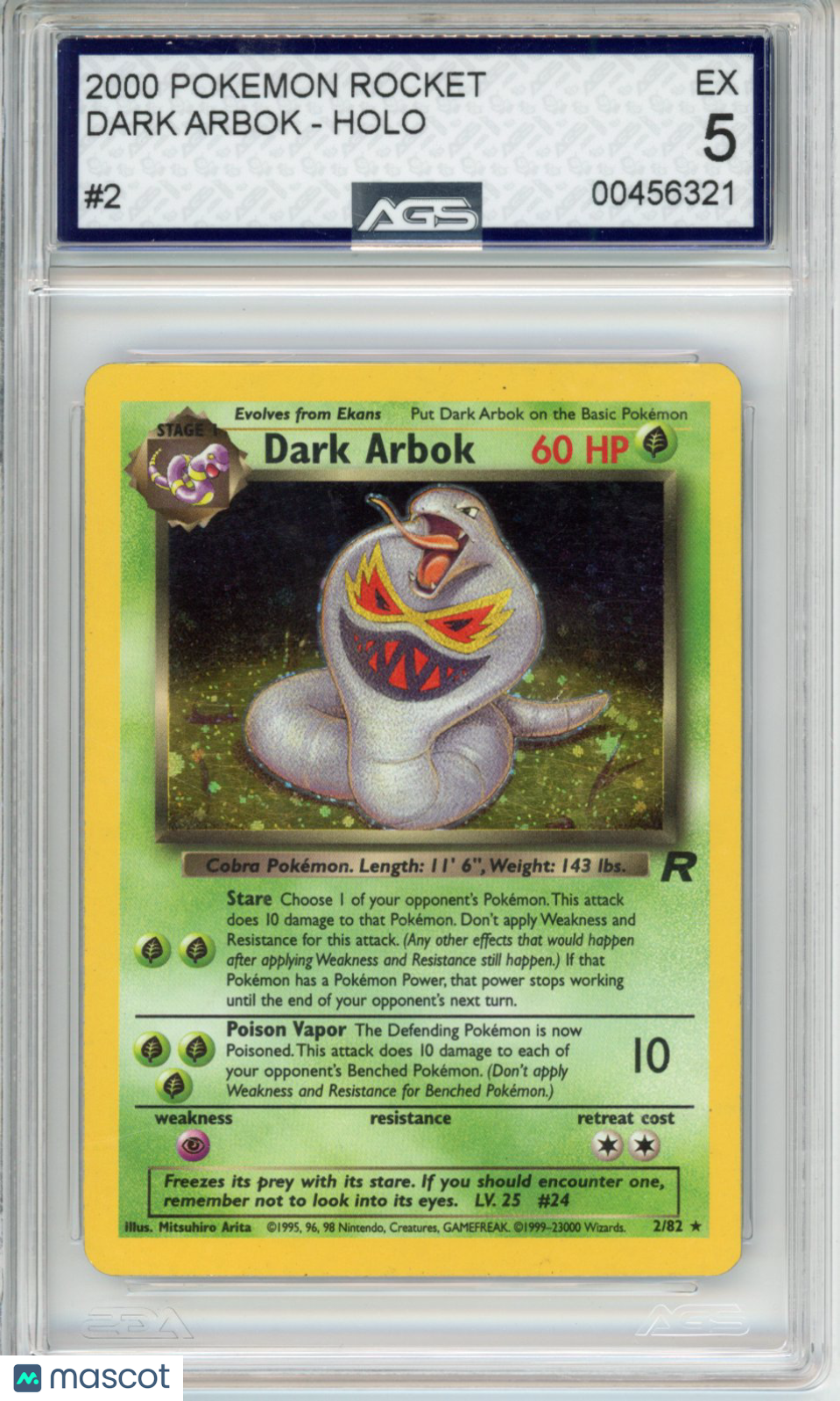 2000 Pokemon Team Rocket Dark Arbok #002 AGS 5