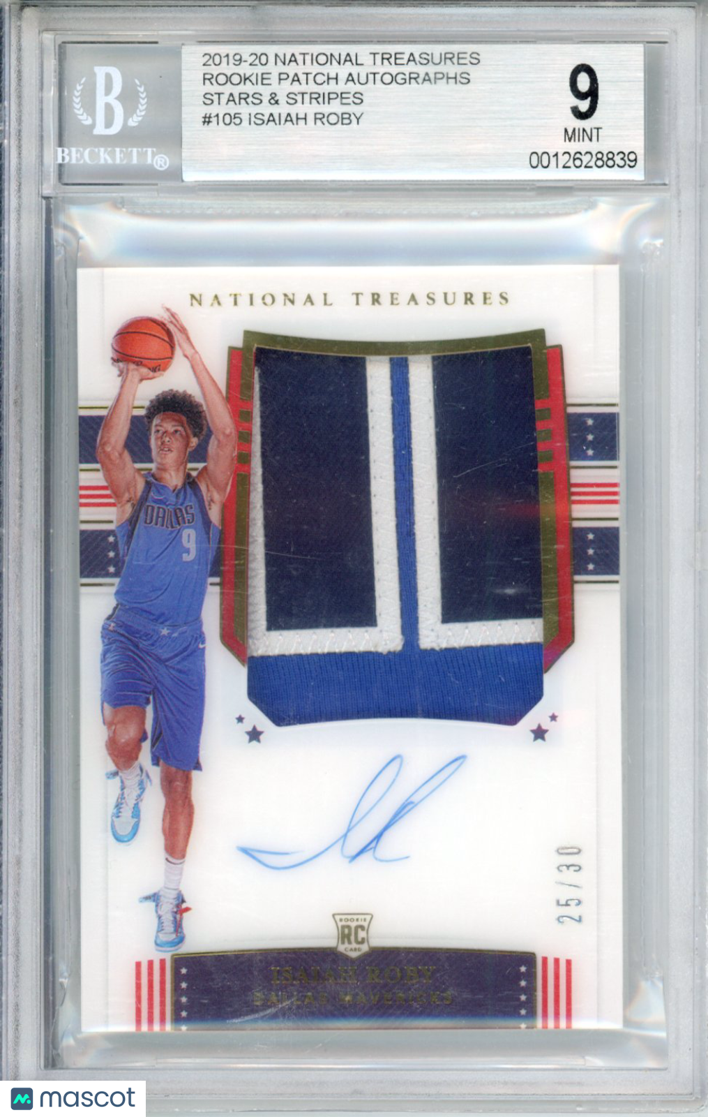 2019 Panini National Treasures Rookie Patch Autographs Stars and Stripes Isaiah Roby #105 BGS 9 Auto 10
