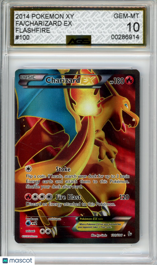 2014 Pokemon XY Flashfire Charizard EX #100/106 AGS 10