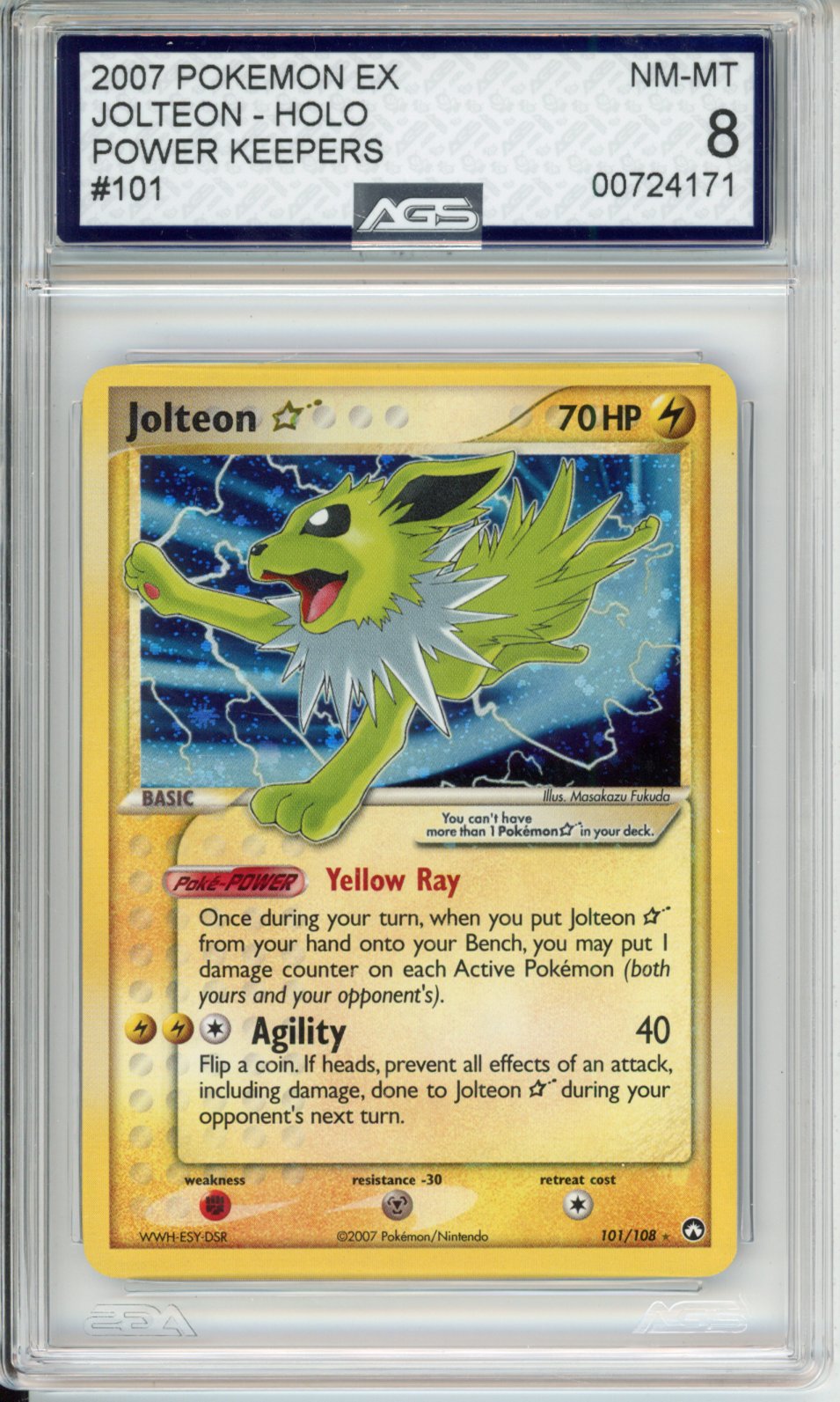 2007 EX Power Keepers Jolteon * #101 AGS 8