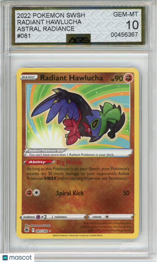 2022 Pokemon Astral Radiance Radiant Hawlucha #081 AGS 10