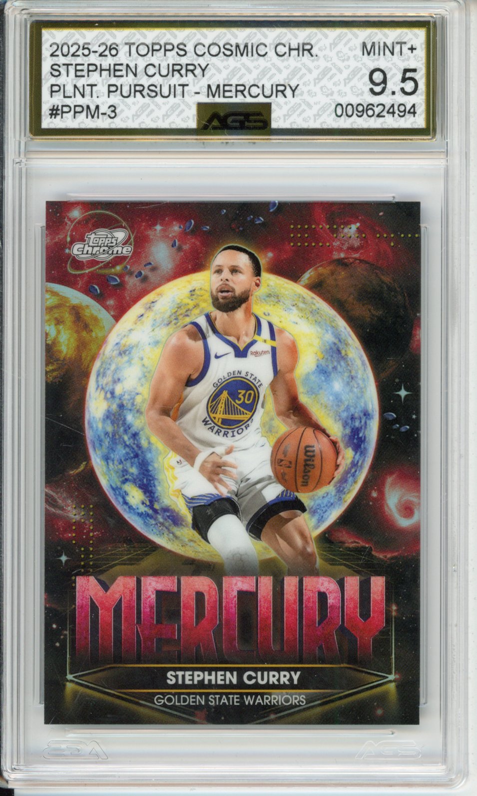 Topps 2025-26 COSMIC CHROME STEPHEN CURRY #PPM-3 PLANETARY PURSUIT - MERCURY English AGS 9.5