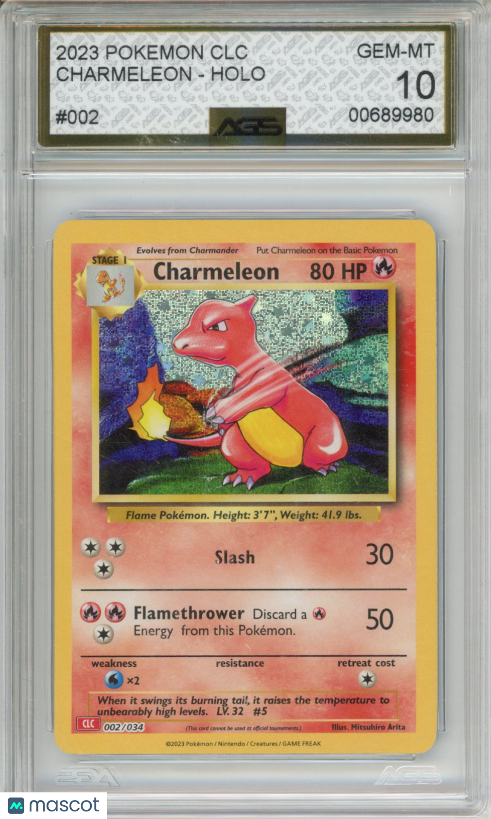 2023 Pokemon Charizard & Ho-Oh ex Deck Charmeleon #002 AGS 10