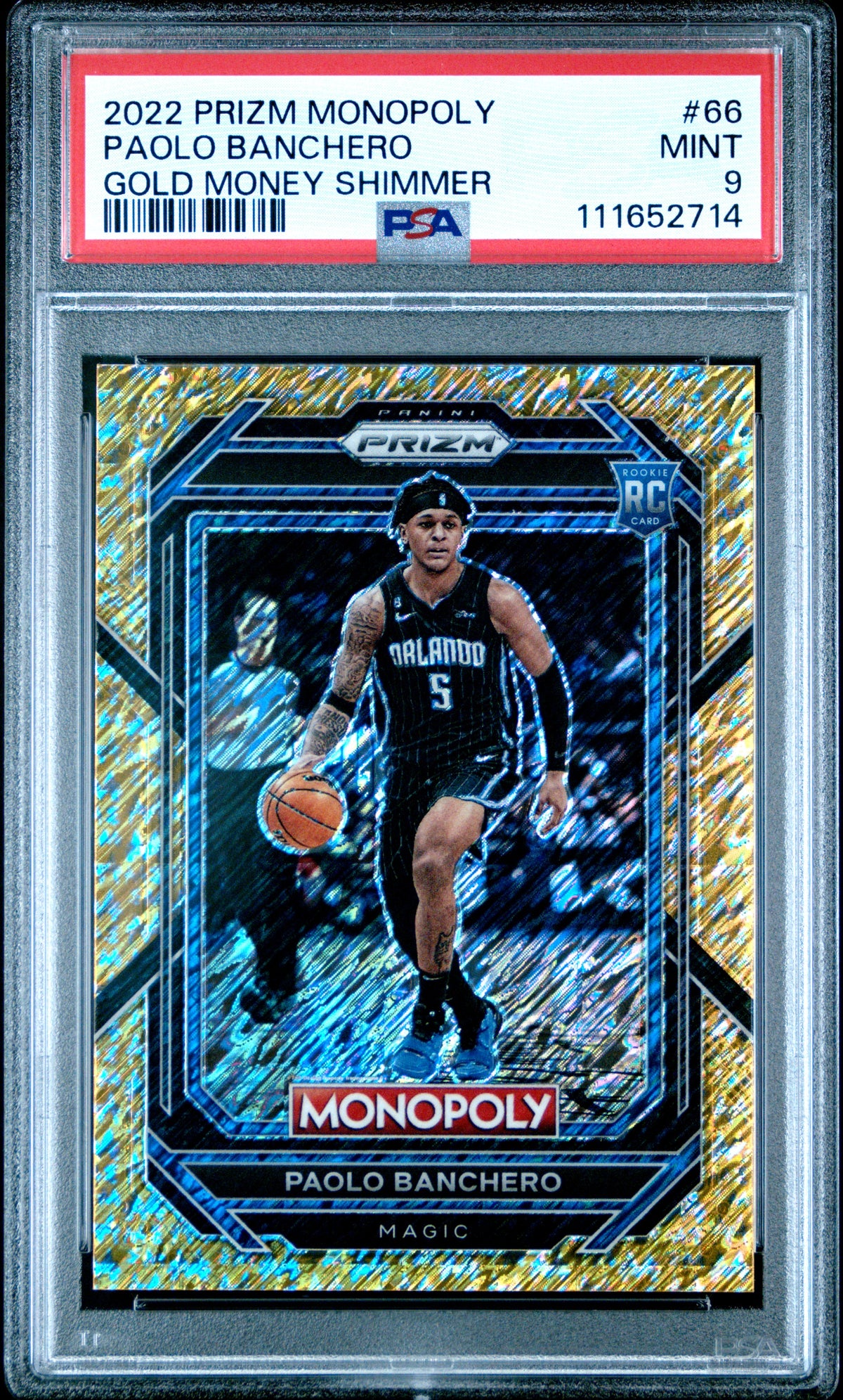 2022 Panini Prizm Monopoly Basketball Paolo Banchero #66 Gold Money Shimmer English PSA 9