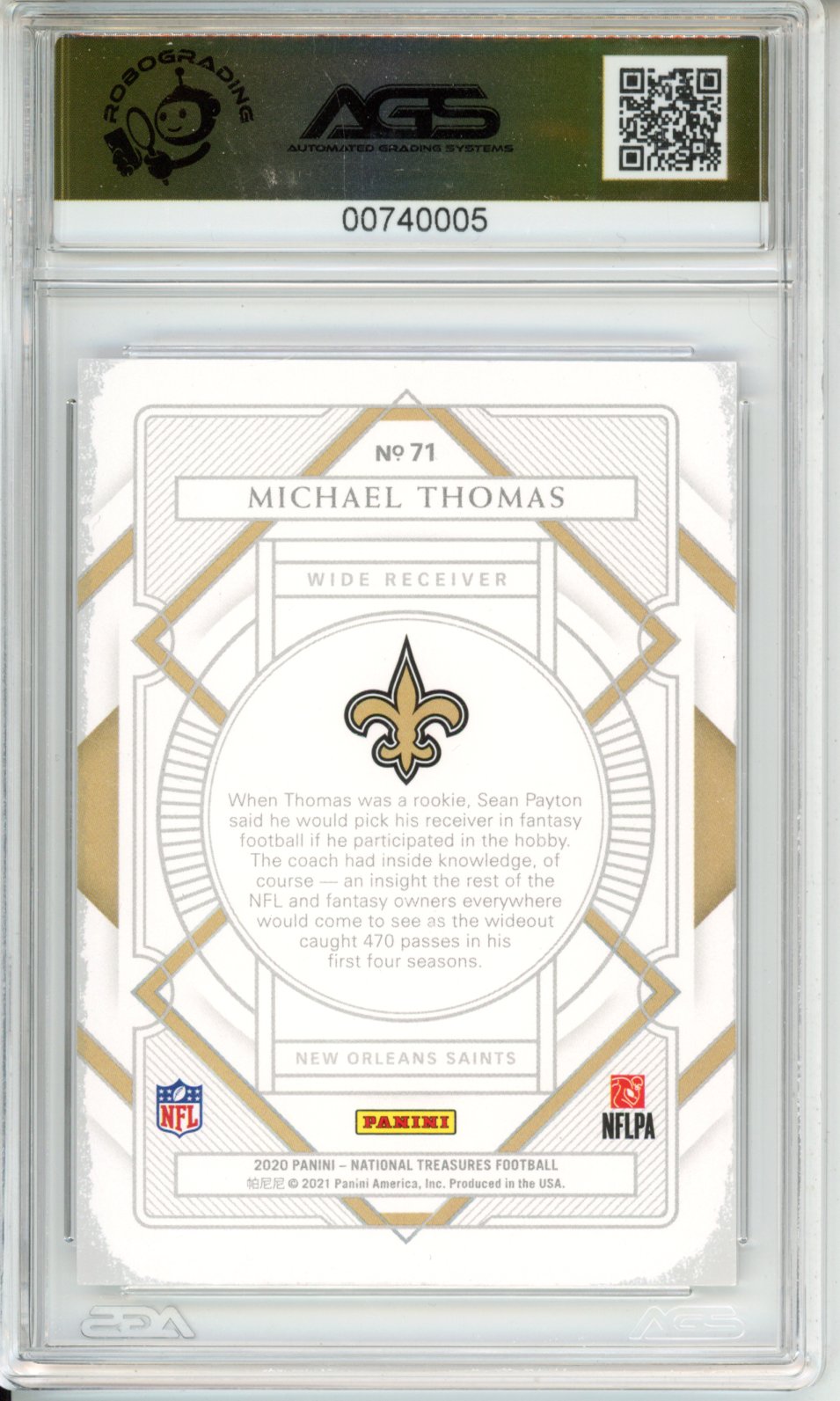 2020 Panini National Treasures Michael Thomas #71 Base English AGS 10