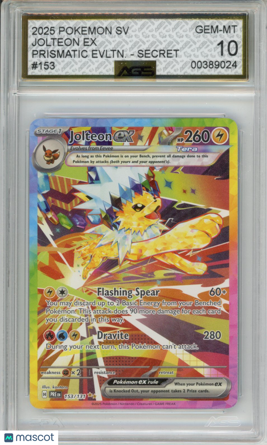 2025 Pokemon Prismatic Evolutions Jolteon ex #153 AGS 10