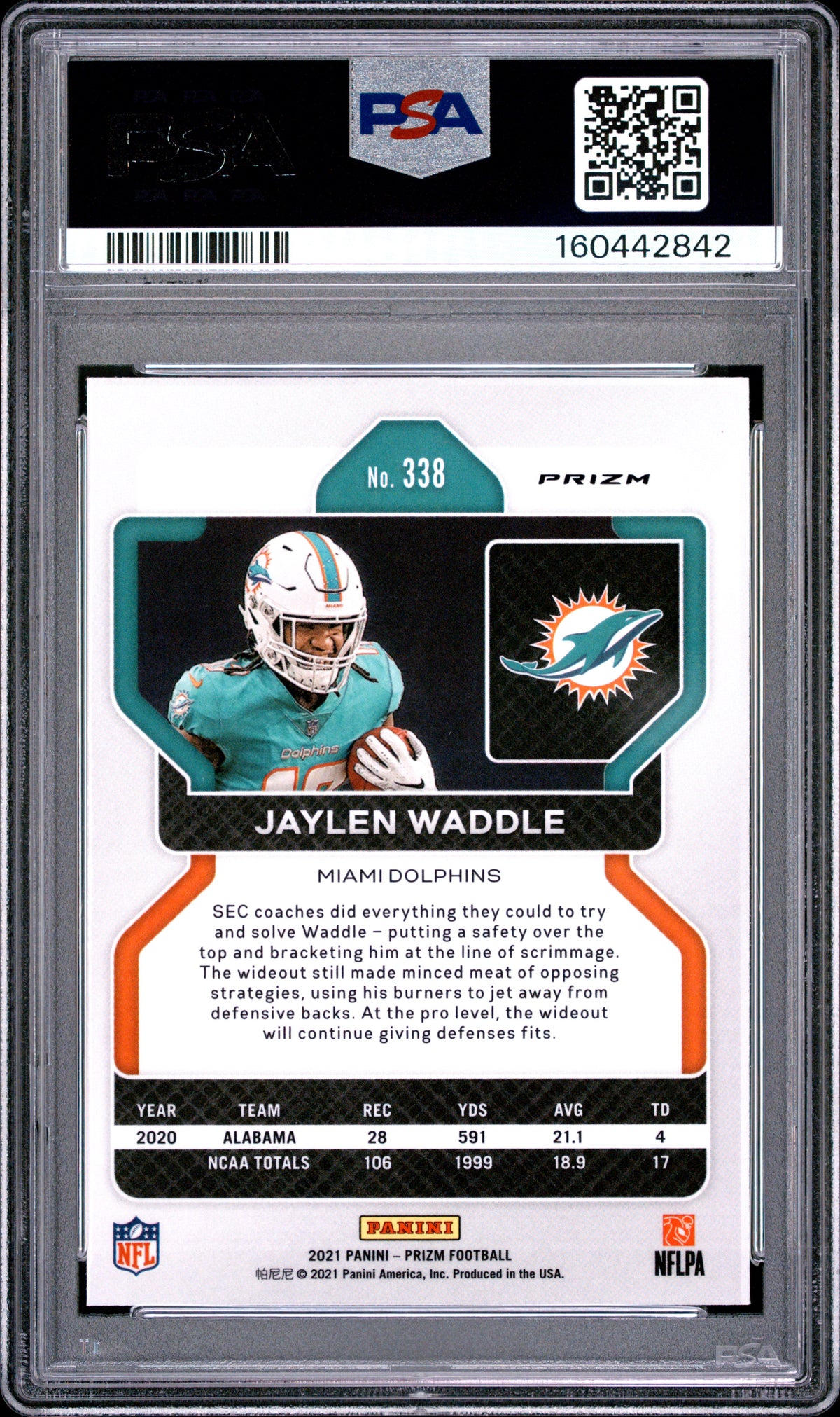 2021 Panini Prizm Football Jaylen Waddle #338 Disco English PSA 9