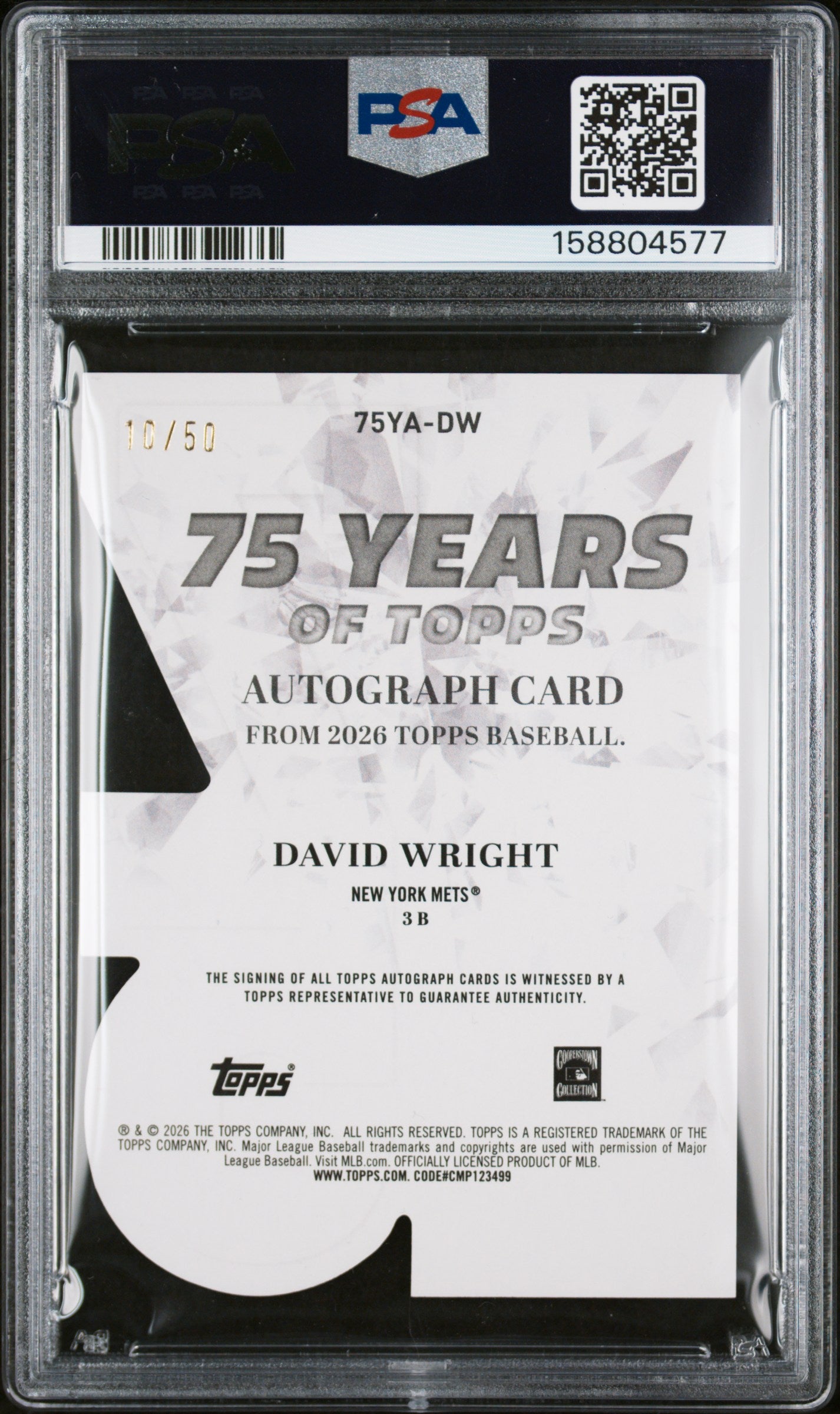 2026 unknown unknown Topps 75 Years of Topps Die-Cut Autographs David Wright Gold Foil DW English PSA 10