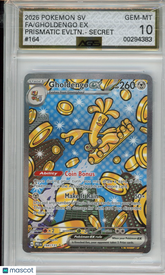 2025 Pokemon Prismatic Evolutions Gholdengo ex #164 AGS 10
