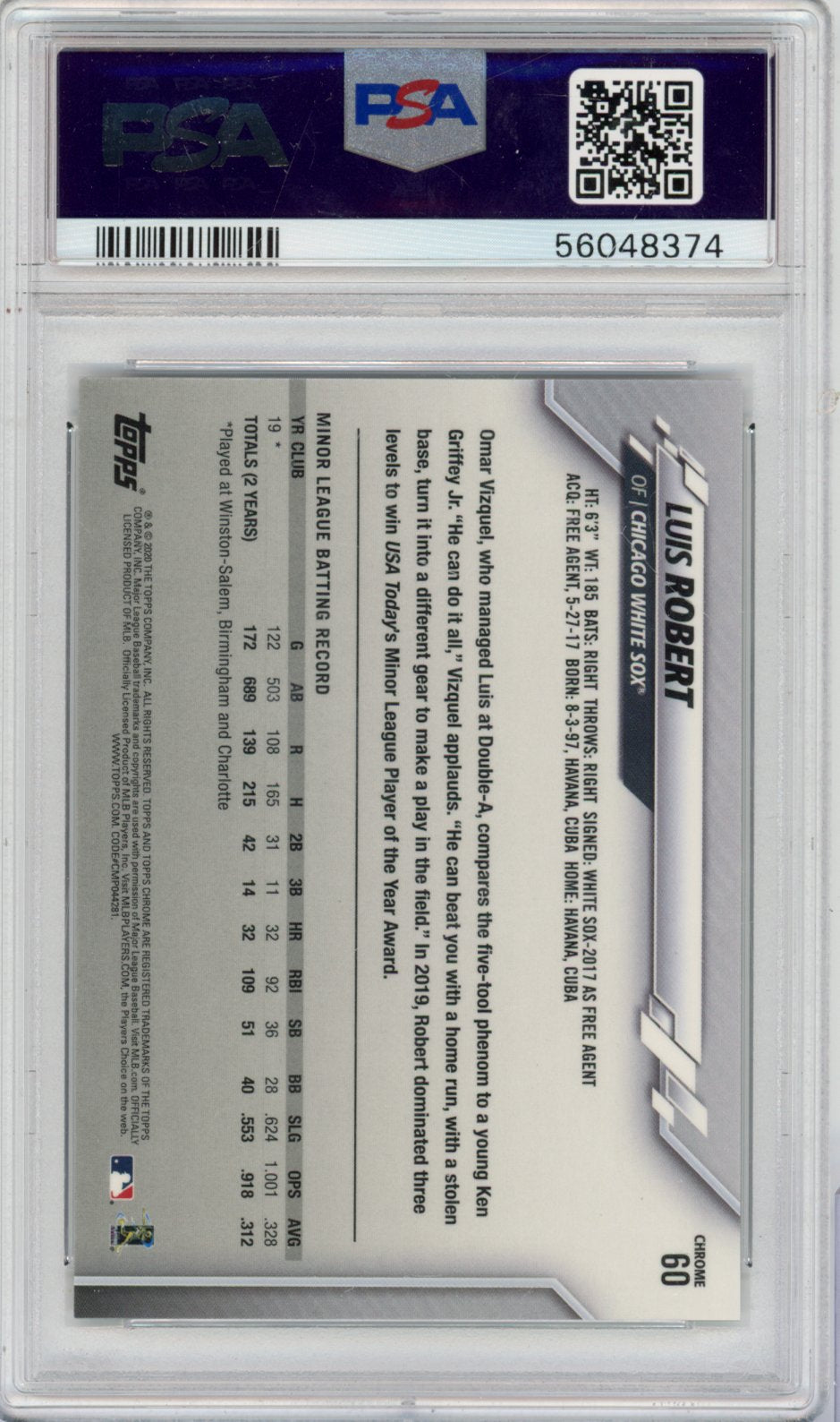2020 Topps Chrome Baseball Luis Robert #60 English PSA 10