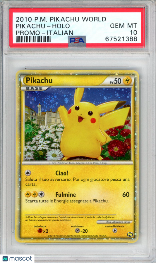 2010 Pokemon Pikachu World Promo Pikachu Promo-Italian PSA 10