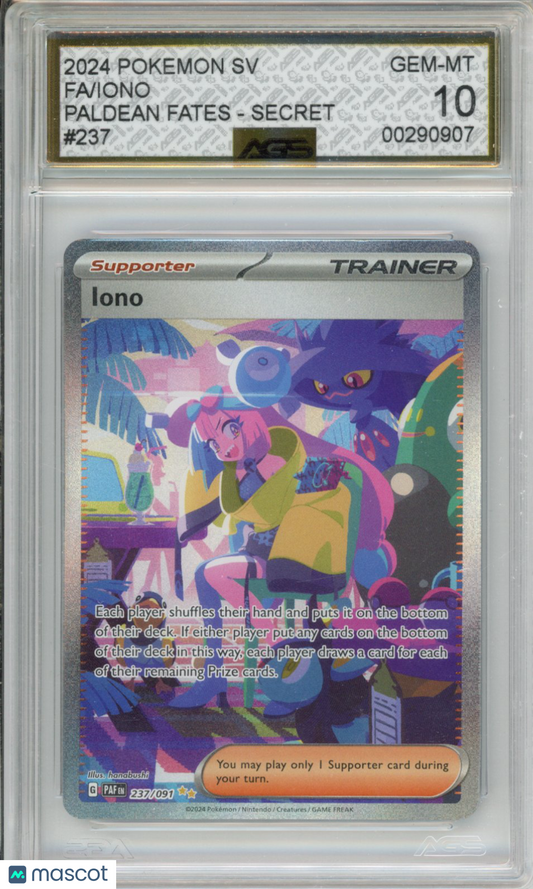 2024 Pokemon Paldean Fates Iono #237 AGS 10