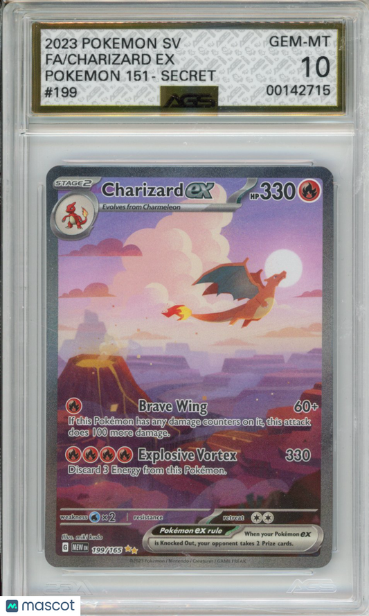 2023 Pokemon 151 Charizard ex #199 AGS 10