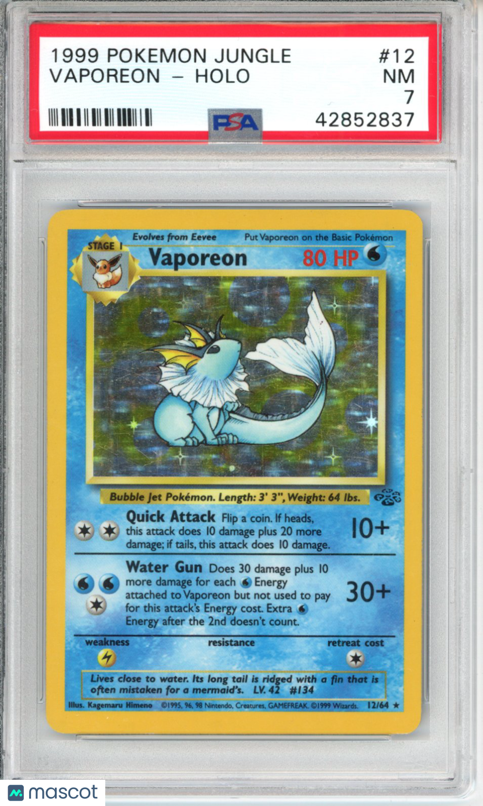 1999 Pokemon Jungle Vaporeon #12 PSA 7