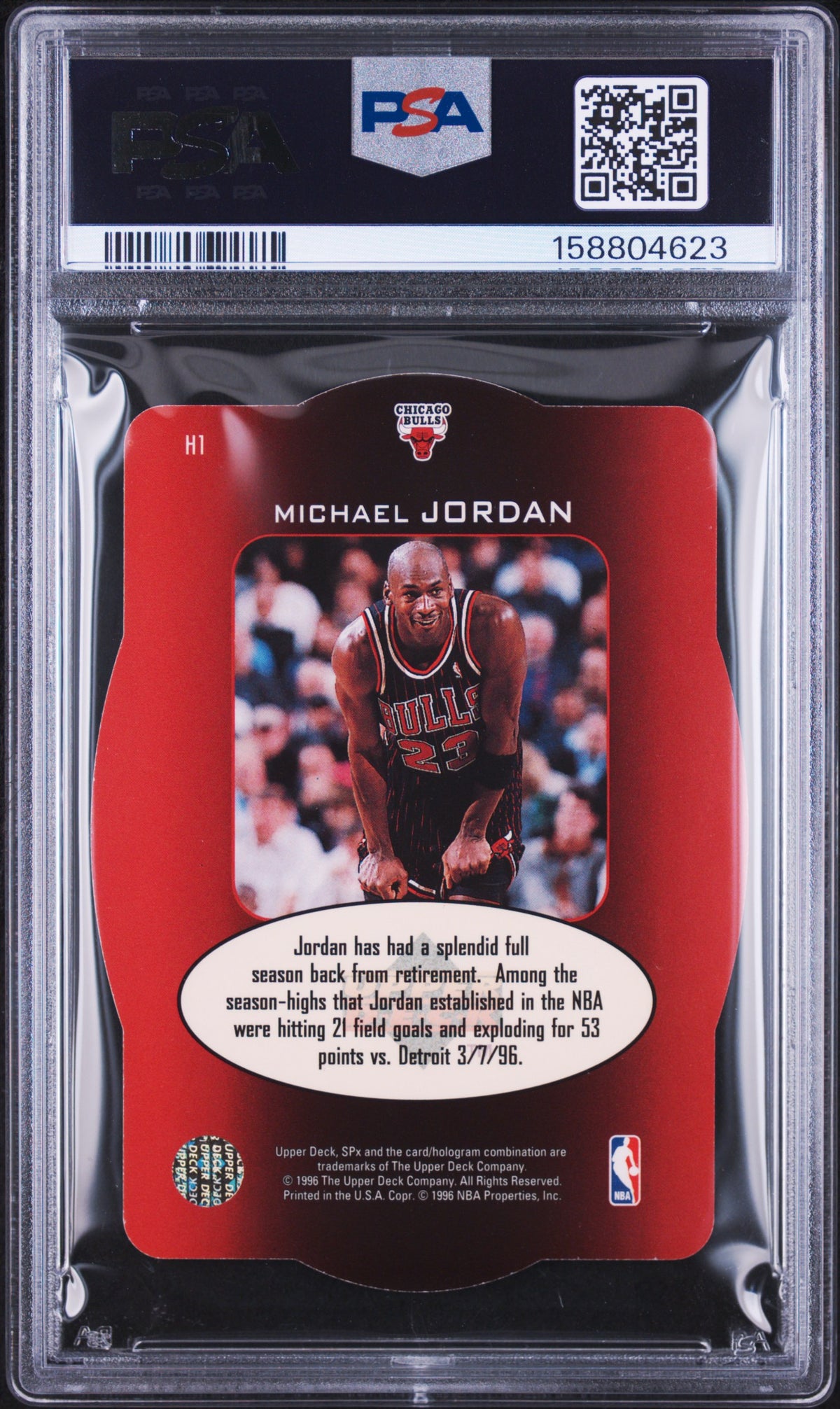 1996 SPx Basketball Michael Jordan #H1 SPx Holoview Heroes English PSA 8