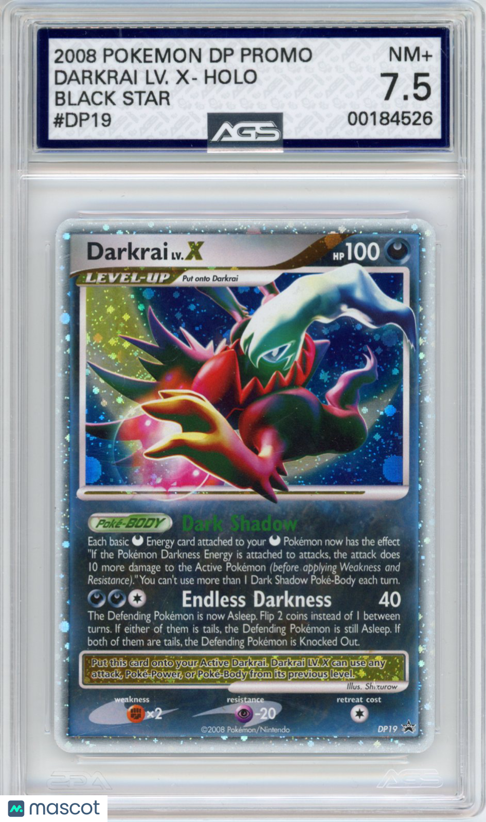 2007 Pokemon DP Black Star Promos Darkrai LV.X #019 Unlimited AGS 7.5
